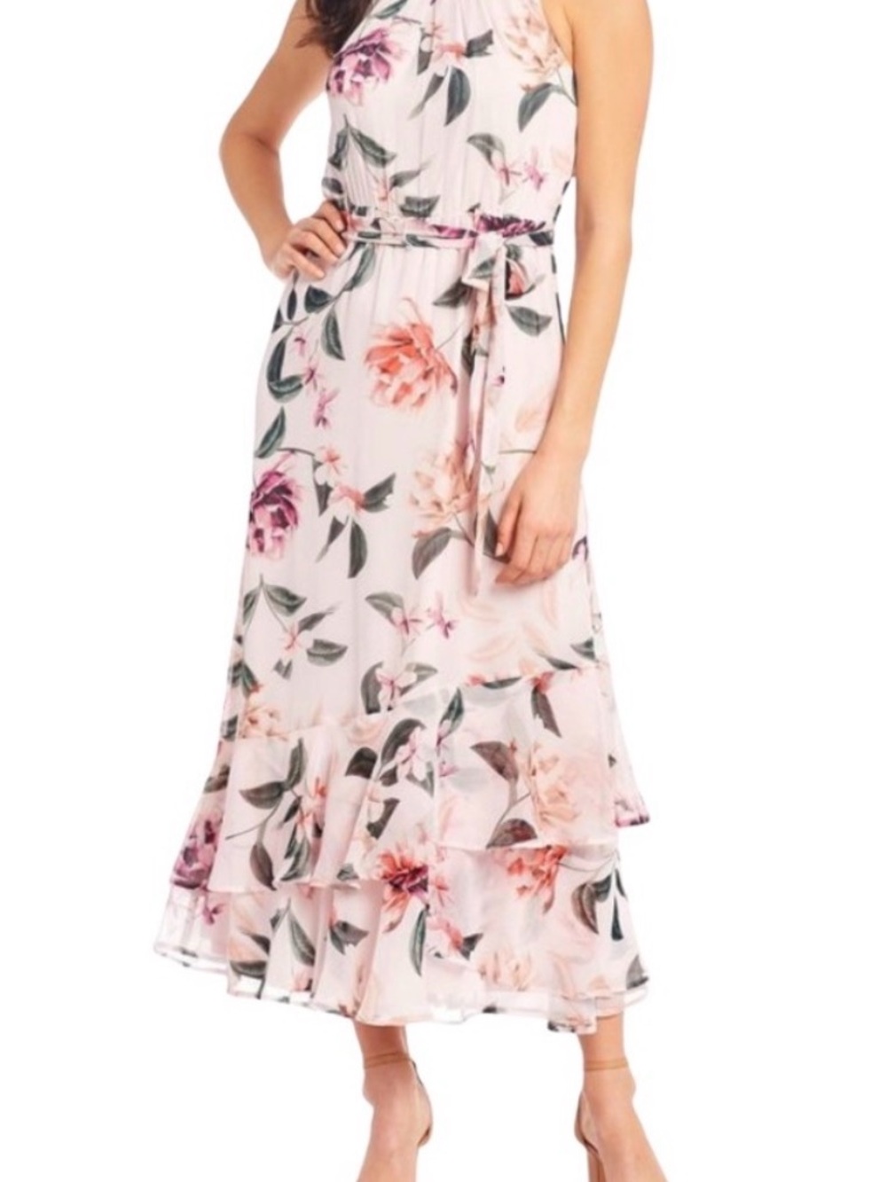 Calvin Klein Pink Floral Asymmetrical Maxi Dress